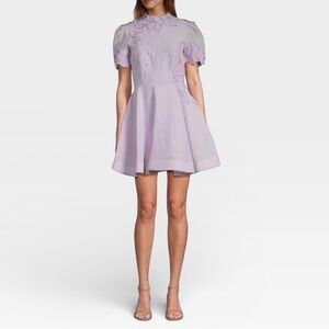 Antonio Melani Iris Linen Floral Appliqué Mockneck Mini Dress Lavender NWT $299
